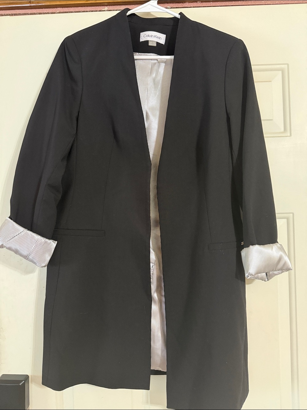 Calvin Klein Black Open-Front Long Blazer Jacket - Womens size 14P